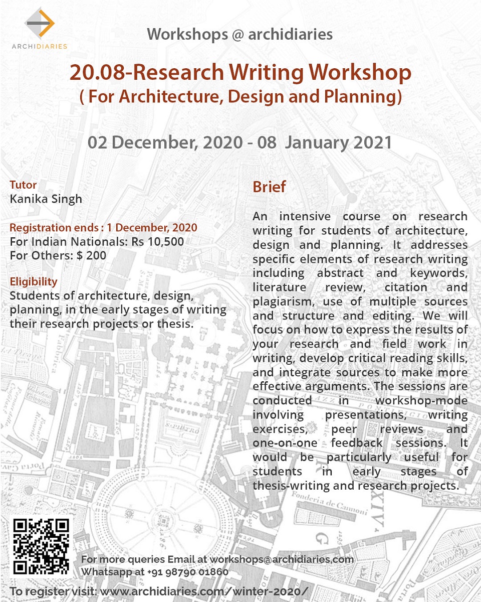 Open for Registration with Deducted Fees: Research Writing Workshop: For Architecture, Design and Planning | WINTER 2020 workshop @Archidiaries