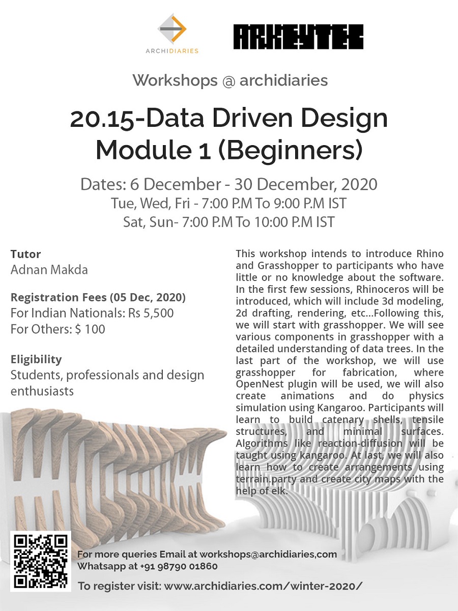 Open for Registration: Data Driven Design Module 1 (Beginners) | WINTER 2020 workshop @Archidiaries