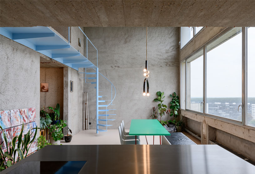 Brutalist Duplex Apartment in de Riverside Tower | Studio Okami Architects